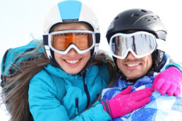 couple in ski gear