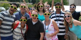 team building activity smiling with sunglasses