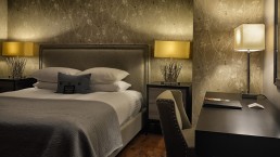 Beautiful clean hotel suite with ambient lighting